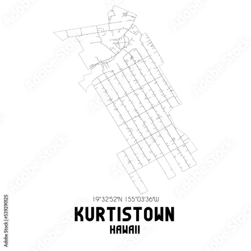 Kurtistown Hawaii. US street map with black and white lines.