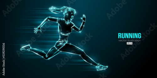Abstract silhouette of a running athlete on black background. Runner woman are running sprint or marathon. Vector illustration