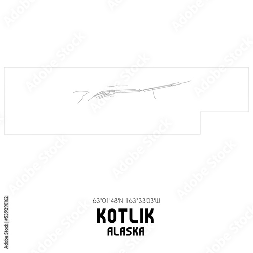 Fotografie Kotlik Alaska. US street map with black and white lines.