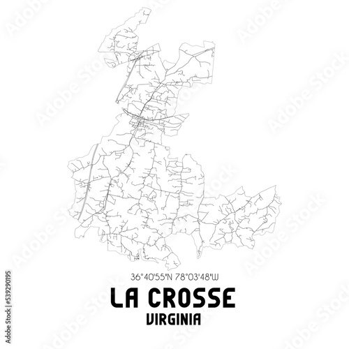 La Crosse Virginia. US street map with black and white lines.