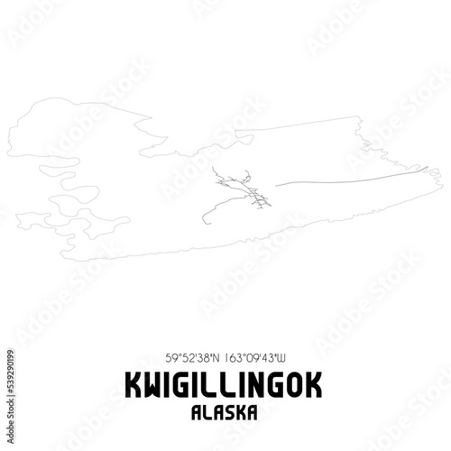 Kwigillingok Alaska. US street map with black and white lines.