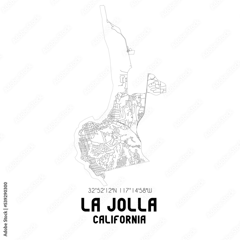 La Jolla California. US street map with black and white lines. La Jolla California. US street map with black and white lines.