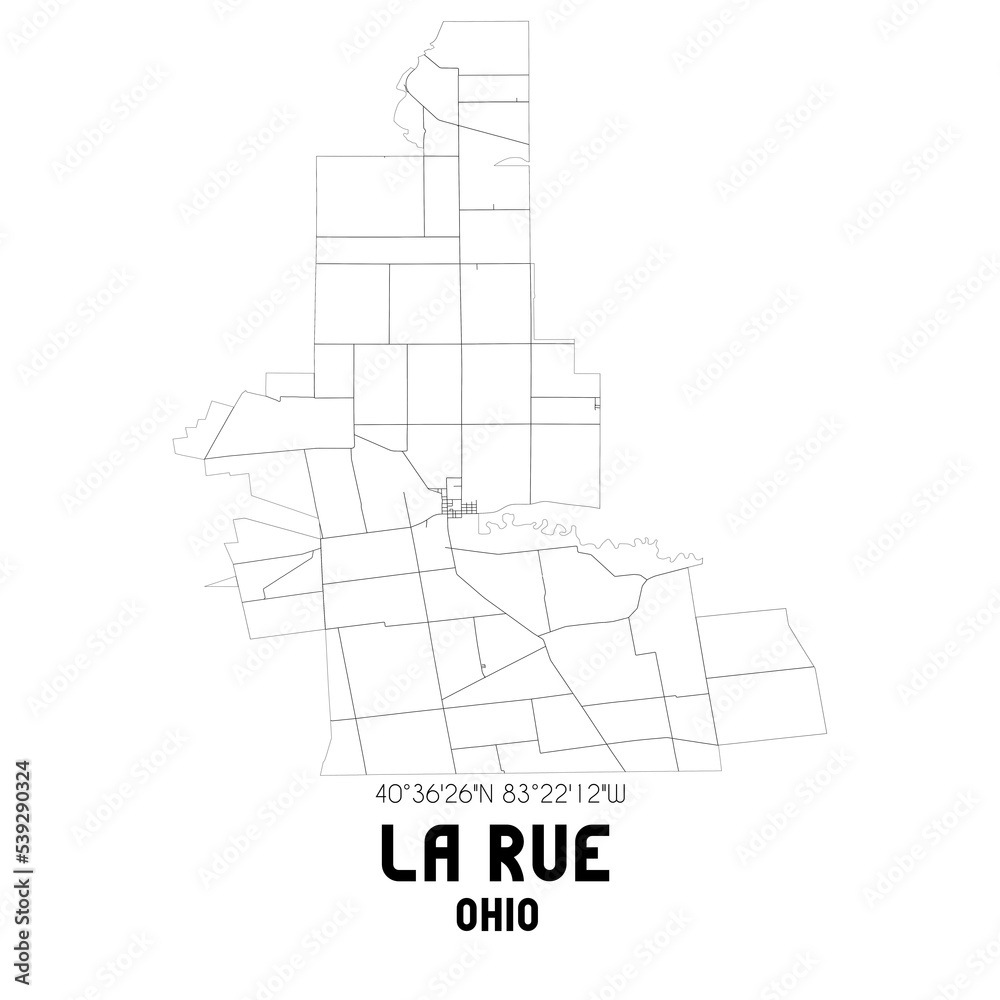La Rue Ohio. US street map with black and white lines.
