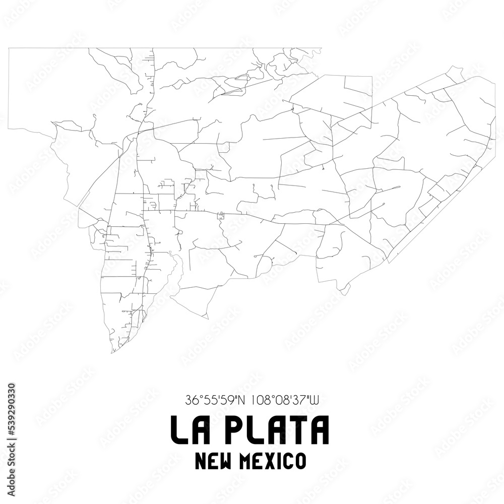 La Plata New Mexico. US street map with black and white lines.