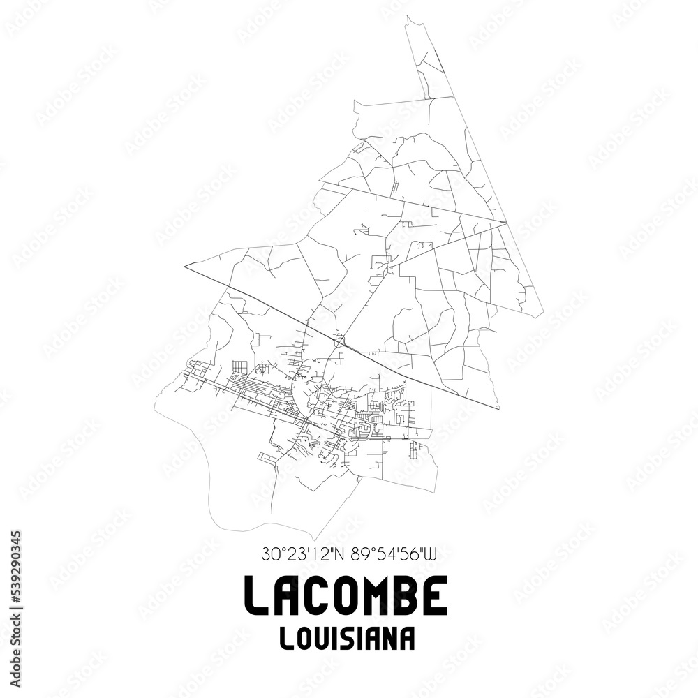 Lacombe Louisiana. US street map with black and white lines. Lacombe Louisiana. US street map with black and white lines.