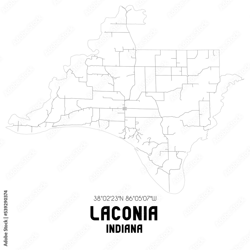 Laconia Indiana. US street map with black and white lines.