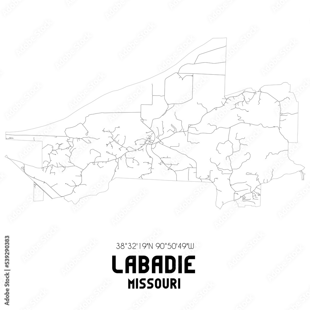 Labadie Missouri. US street map with black and white lines.