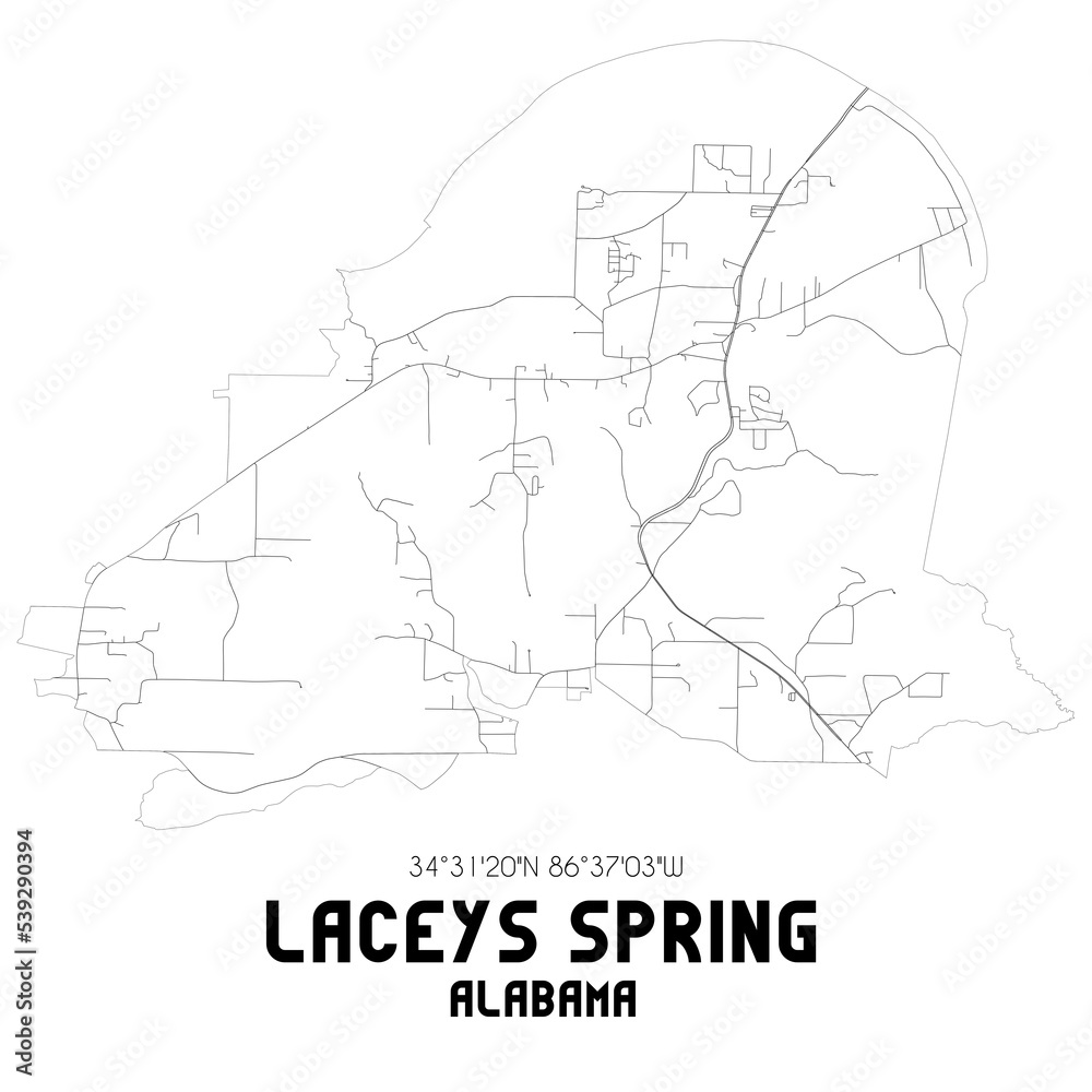 Laceys Spring Alabama. US street map with black and white lines.