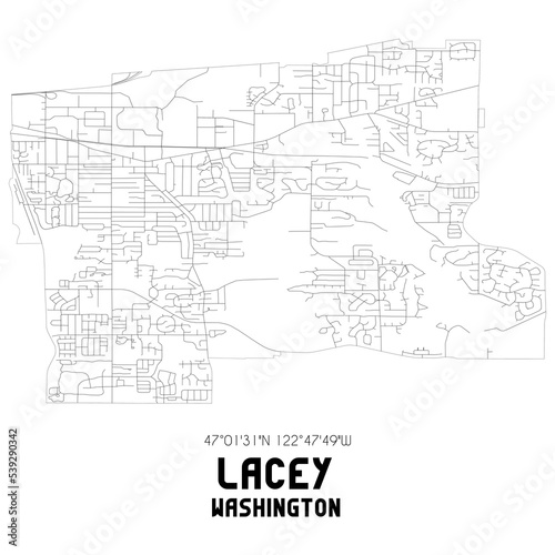 Lacey Washington. US street map with black and white lines.
