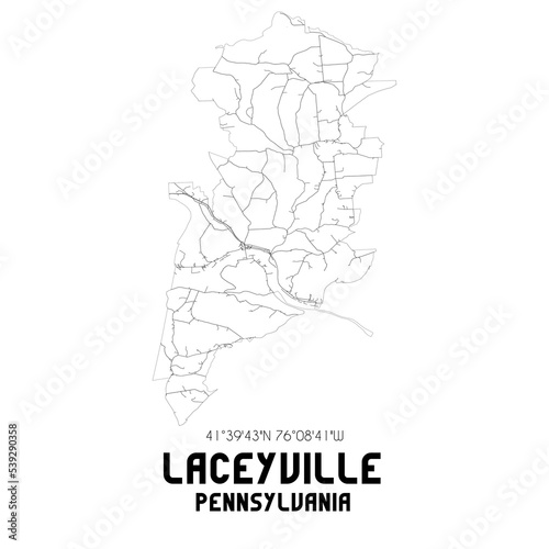 Laceyville Pennsylvania. US street map with black and white lines.