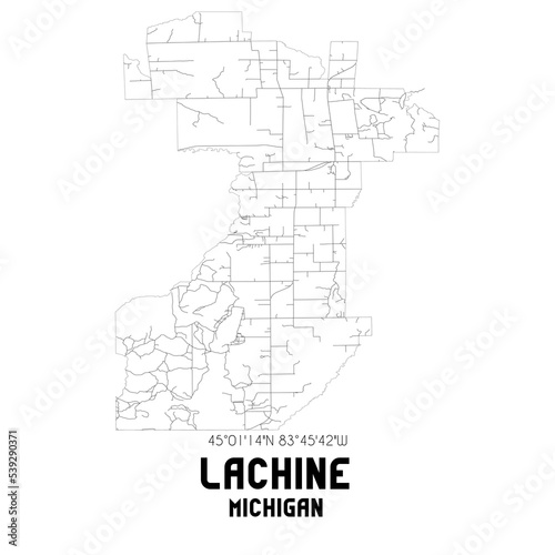 Lachine Michigan. US street map with black and white lines.