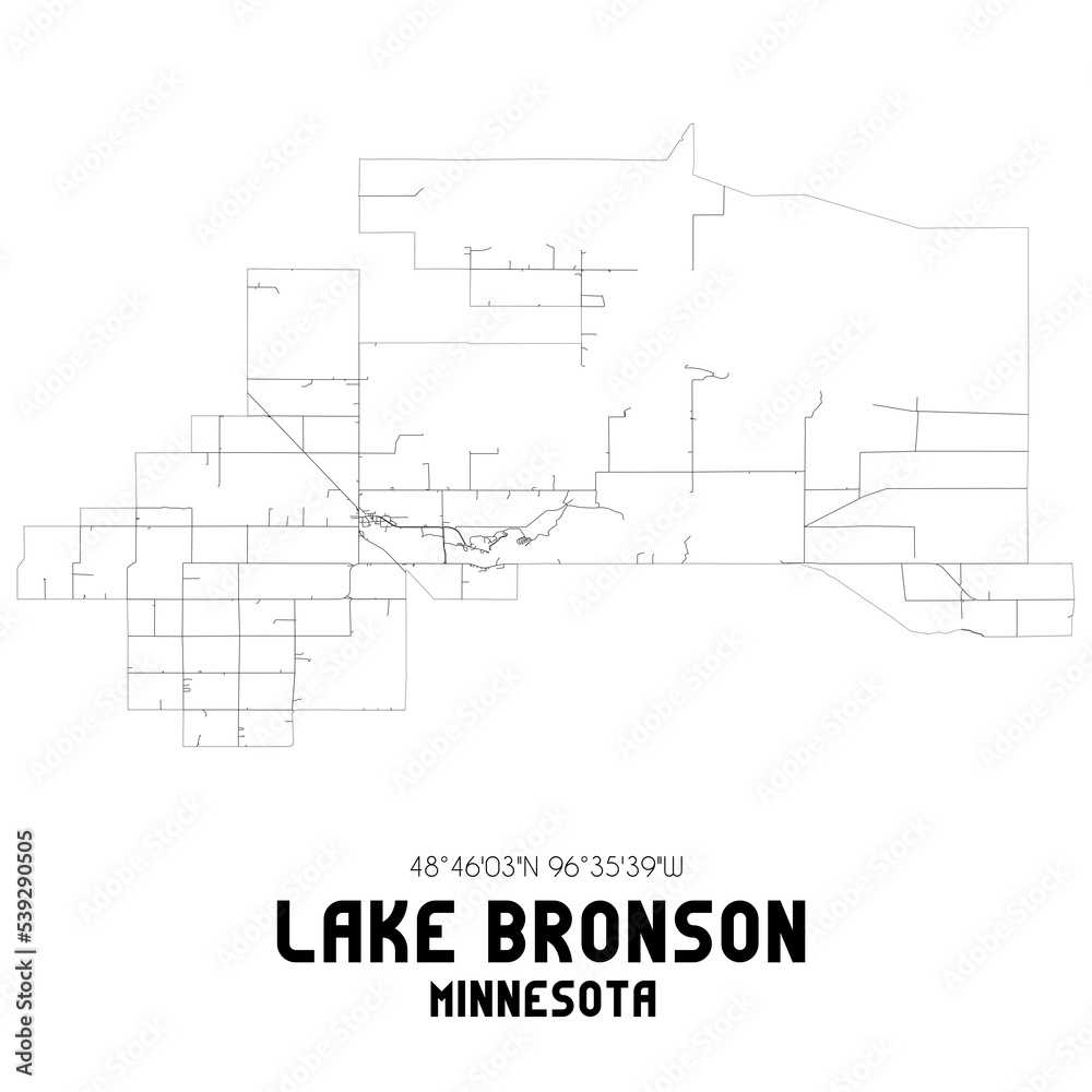 Lake Bronson Minnesota. US street map with black and white lines.