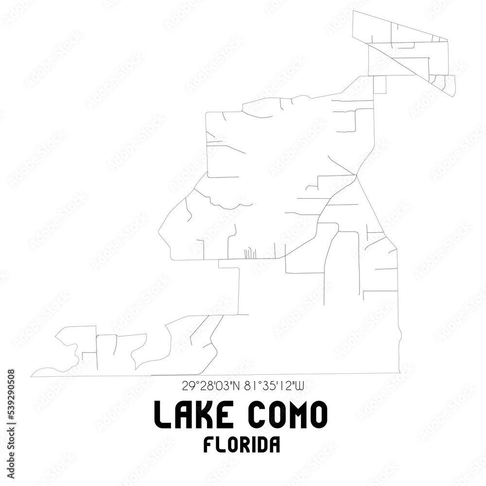 Lake Como Florida. US street map with black and white lines.
