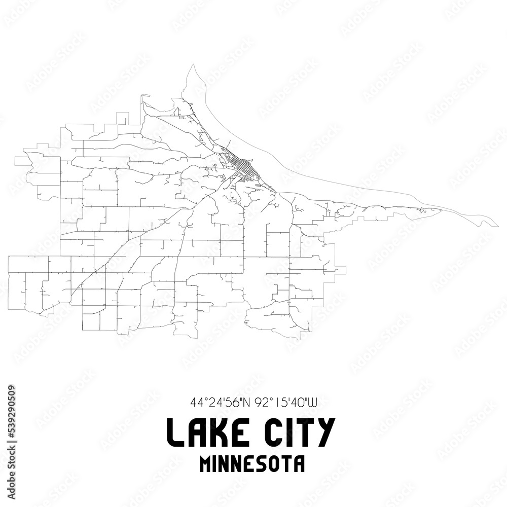 Lake City Minnesota. US street map with black and white lines.