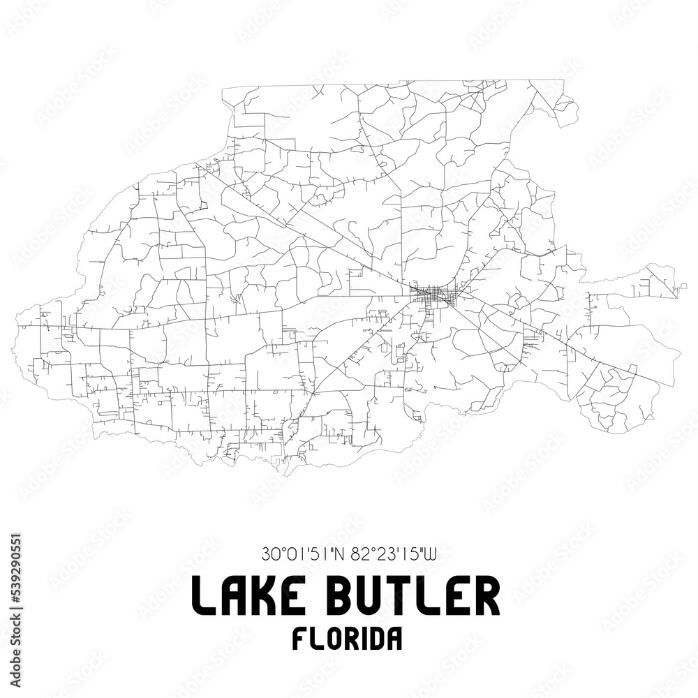 Lake Butler Florida. US street map with black and white lines. Lake Butler Florida. US street map with black and white lines.