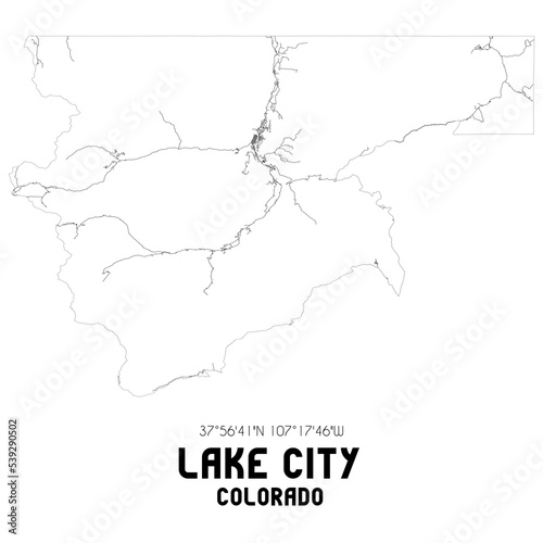 Lake City Colorado. US street map with black and white lines.