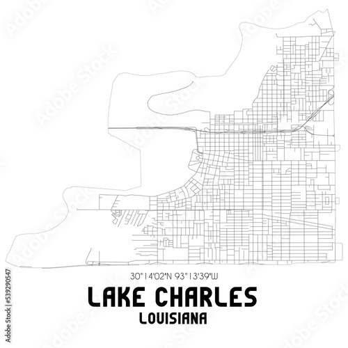 Lake Charles Louisiana. US street map with black and white lines. photo