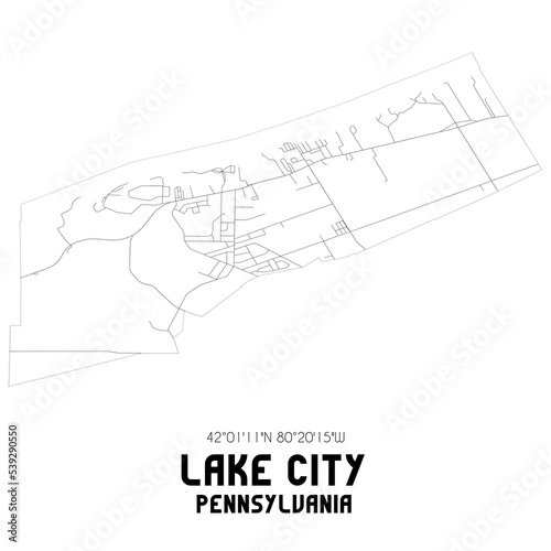 Lake City Pennsylvania. US street map with black and white lines.