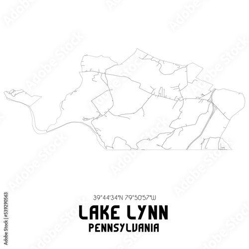 Lake Lynn Pennsylvania. US street map with black and white lines.