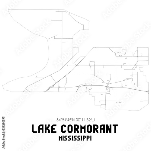 Lake Cormorant Mississippi. US street map with black and white lines.