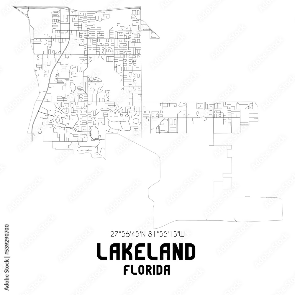 Lakeland Florida. US street map with black and white lines. Lakeland Florida. US street map with black and white lines.