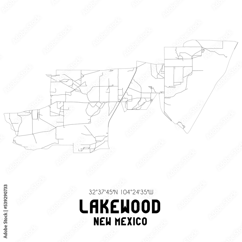 Lakewood New Mexico. US street map with black and white lines.