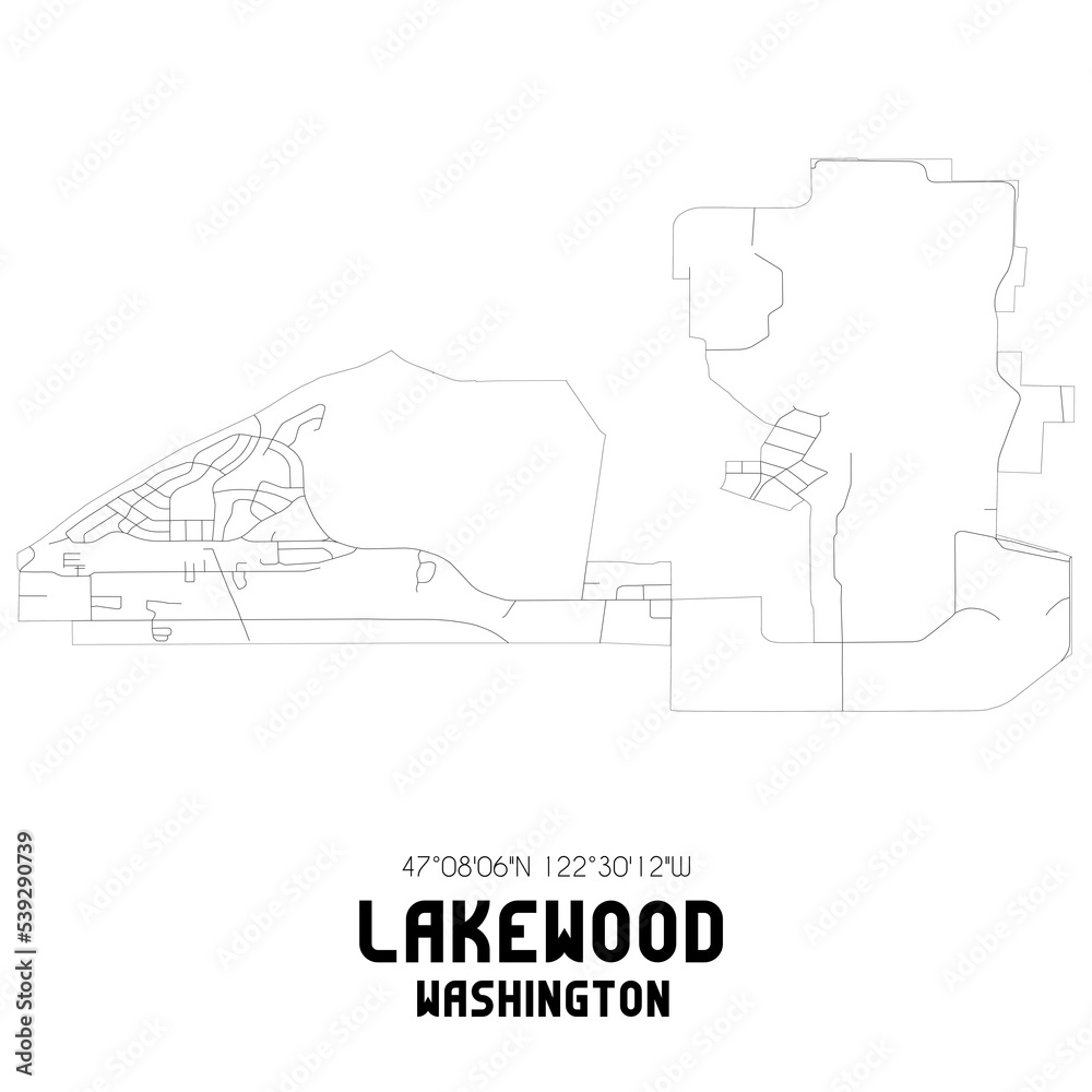 Lakewood Washington. US street map with black and white lines.