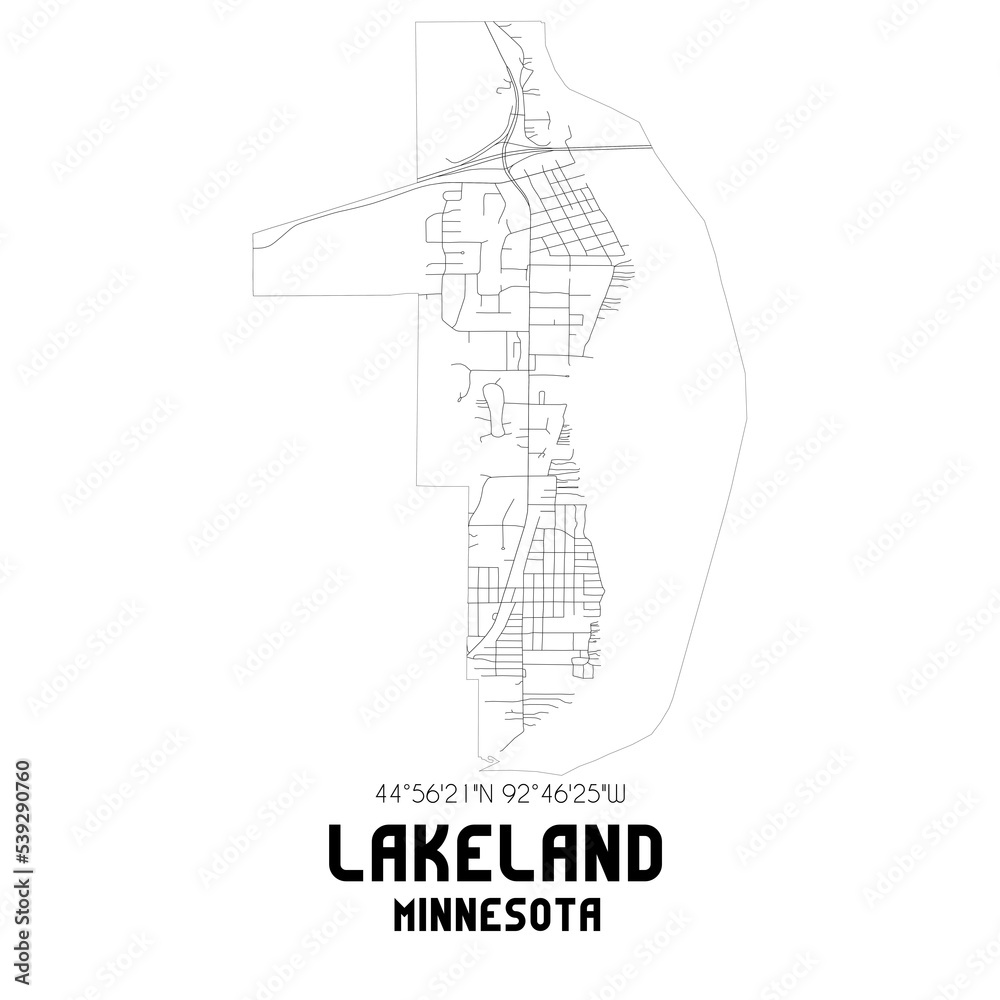 Lakeland Minnesota. US street map with black and white lines.