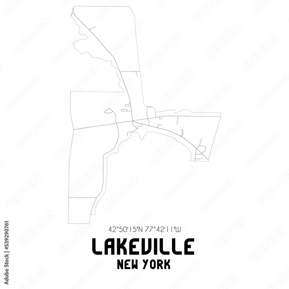 Lakeville New York. US street map with black and white lines.