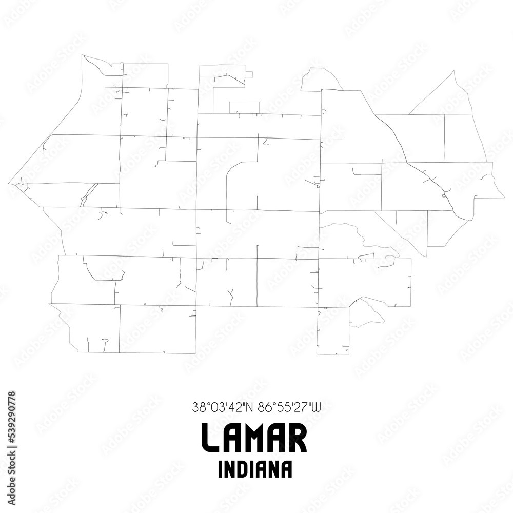 Lamar Indiana. US street map with black and white lines.