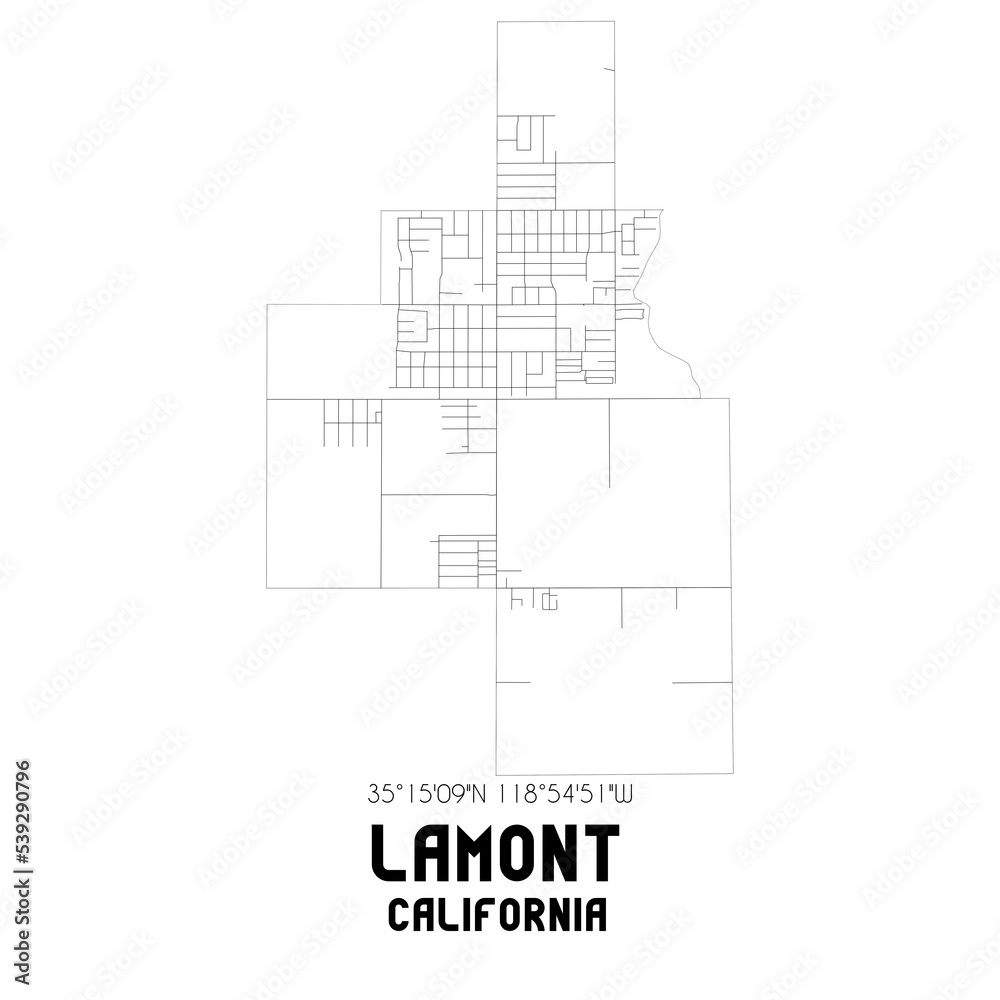 Lamont California. US street map with black and white lines. Lamont California. US street map with black and white lines.