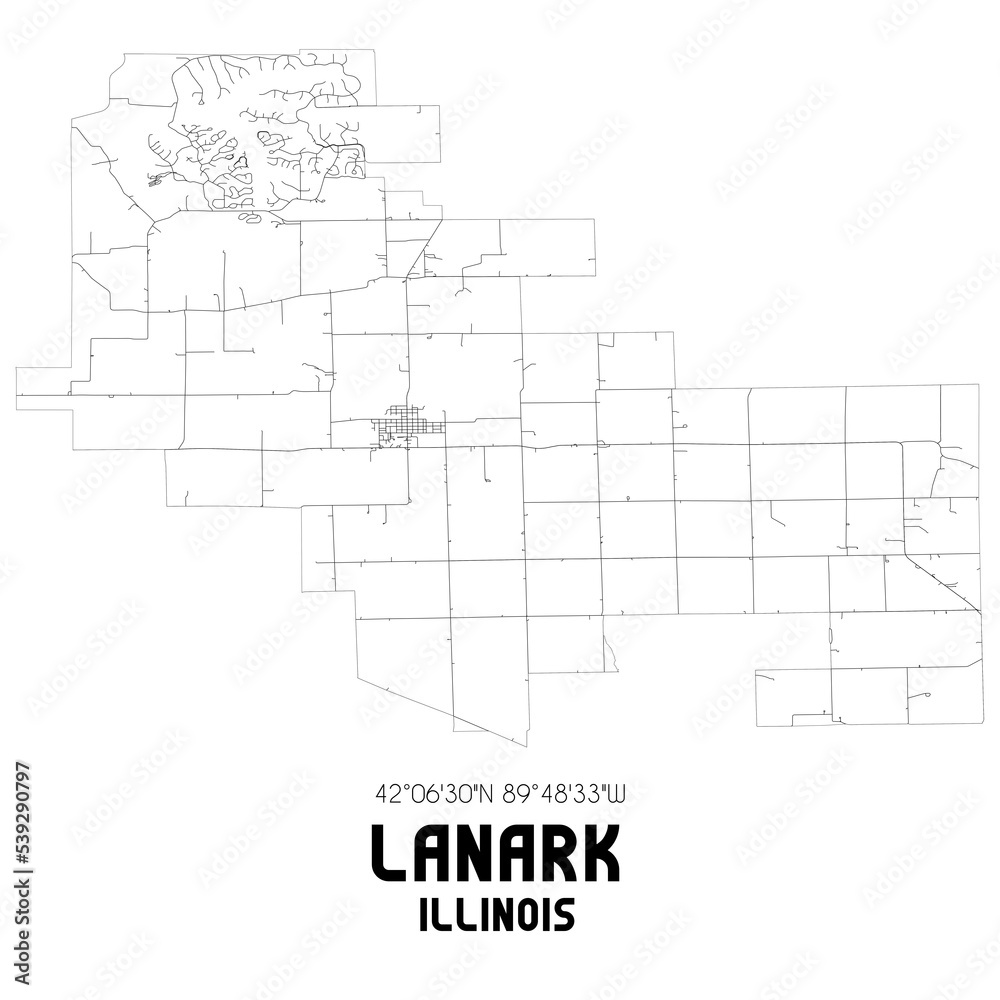 Lanark Illinois. US street map with black and white lines.