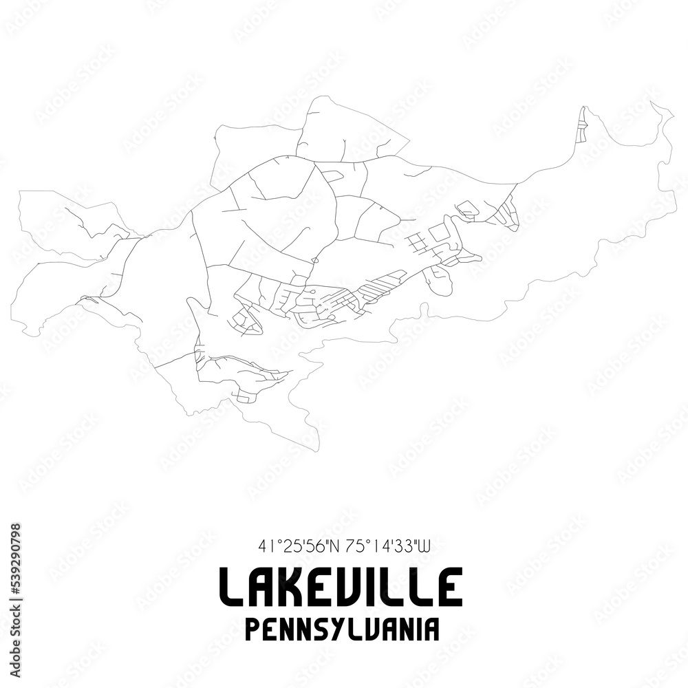 Lakeville Pennsylvania. US street map with black and white lines.