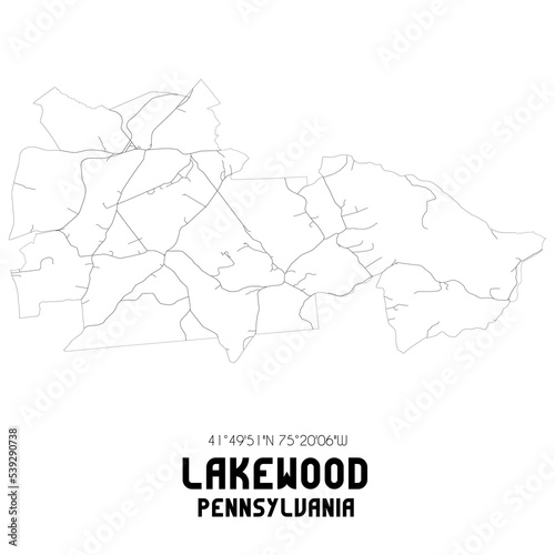 Lakewood Pennsylvania. US street map with black and white lines.