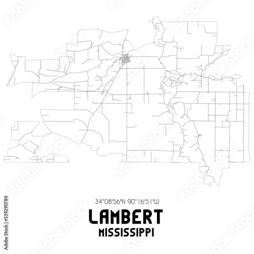 Lambert Mississippi. US street map with black and white lines.
