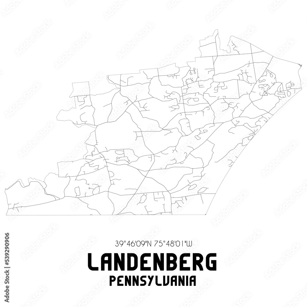 Landenberg Pennsylvania. US street map with black and white lines.