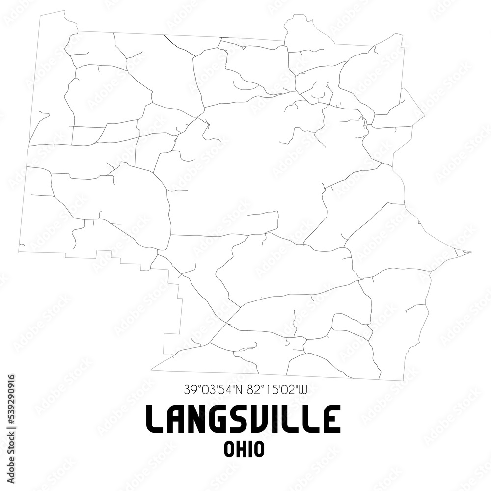 Langsville Ohio. US street map with black and white lines.