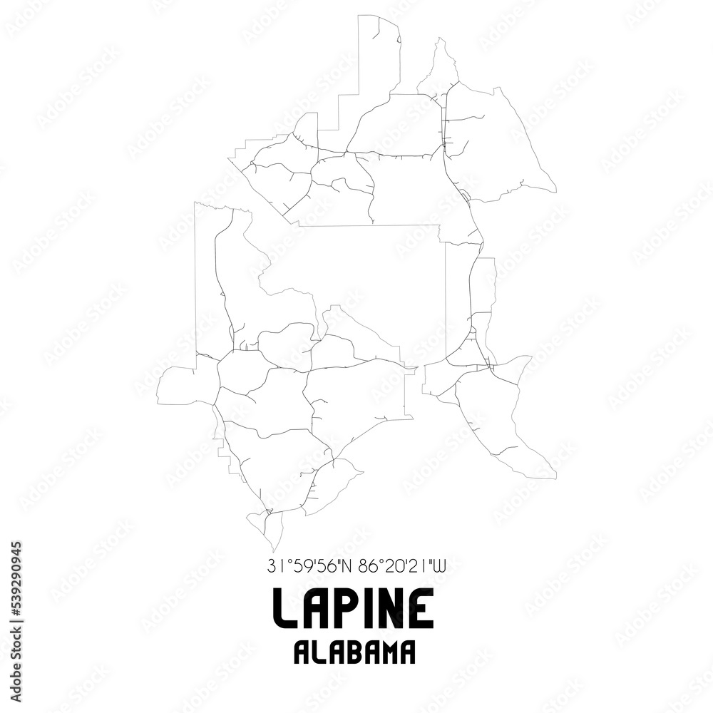 Lapine Alabama. US street map with black and white lines.