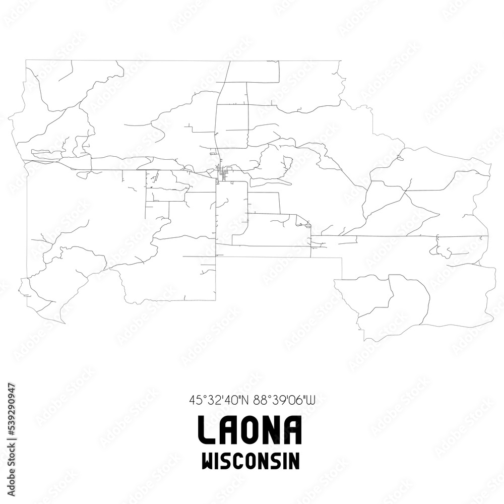Laona Wisconsin. US street map with black and white lines.