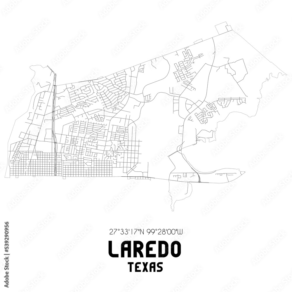Laredo Texas. US street map with black and white lines.
