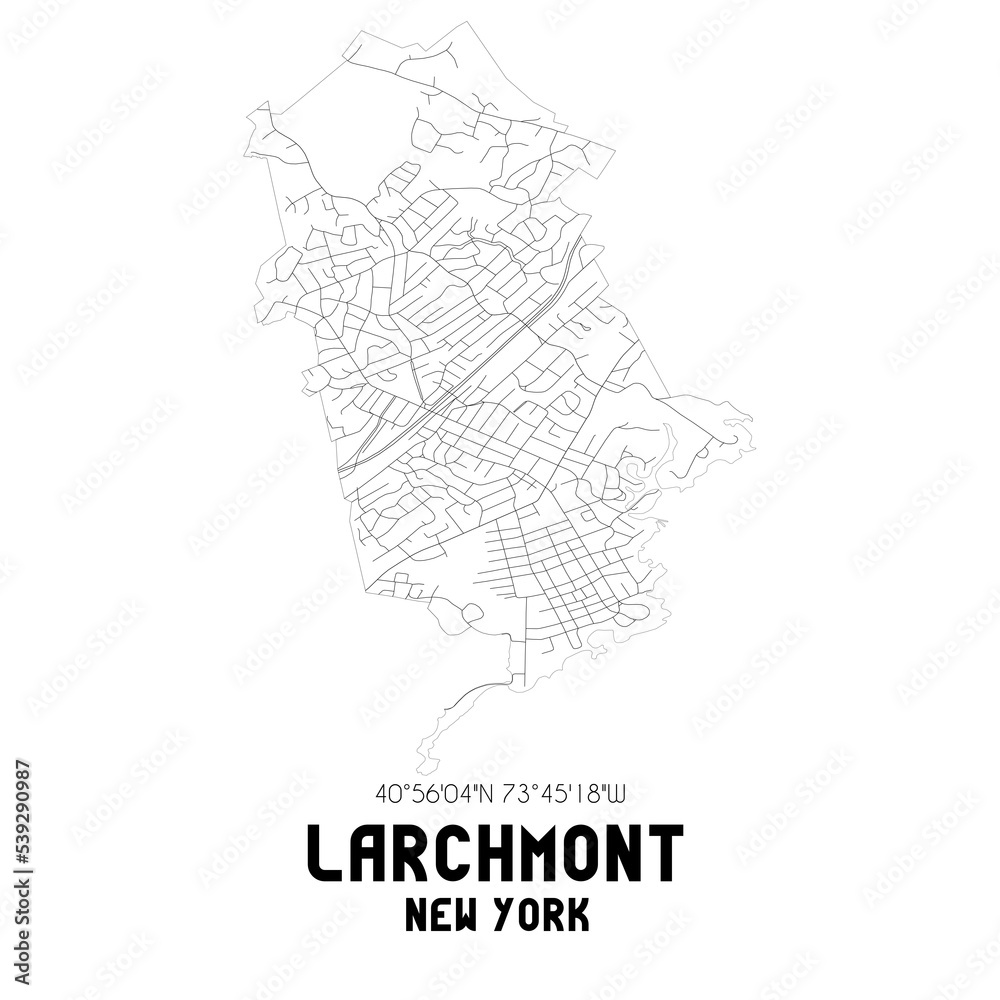 Larchmont New York. US street map with black and white lines.