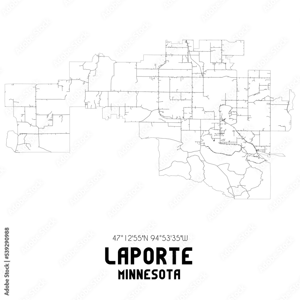 Laporte Minnesota. US street map with black and white lines.