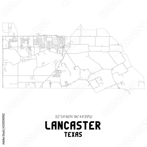 Lancaster Texas. US street map with black and white lines. photo
