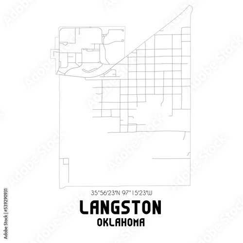 Langston Oklahoma. US street map with black and white lines. photo
