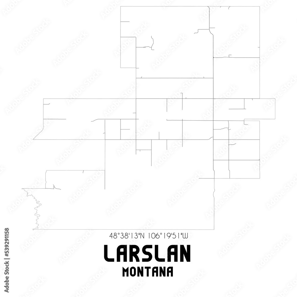 Larslan Montana. US street map with black and white lines.