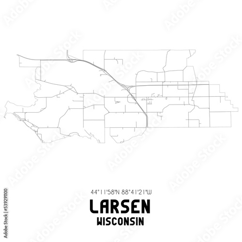 Larsen Wisconsin. US street map with black and white lines.