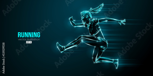 Abstract silhouette of a running athlete on black background. Runner woman are running sprint or marathon. Vector illustration