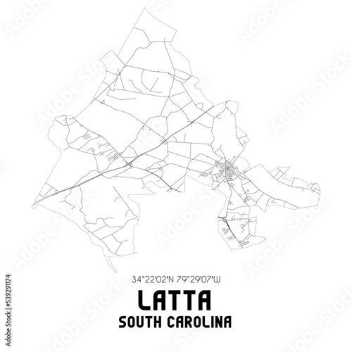 Latta South Carolina. US street map with black and white lines.