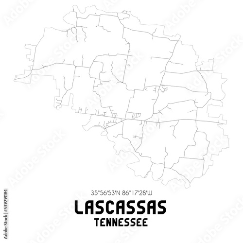 Lascassas Tennessee. US street map with black and white lines.