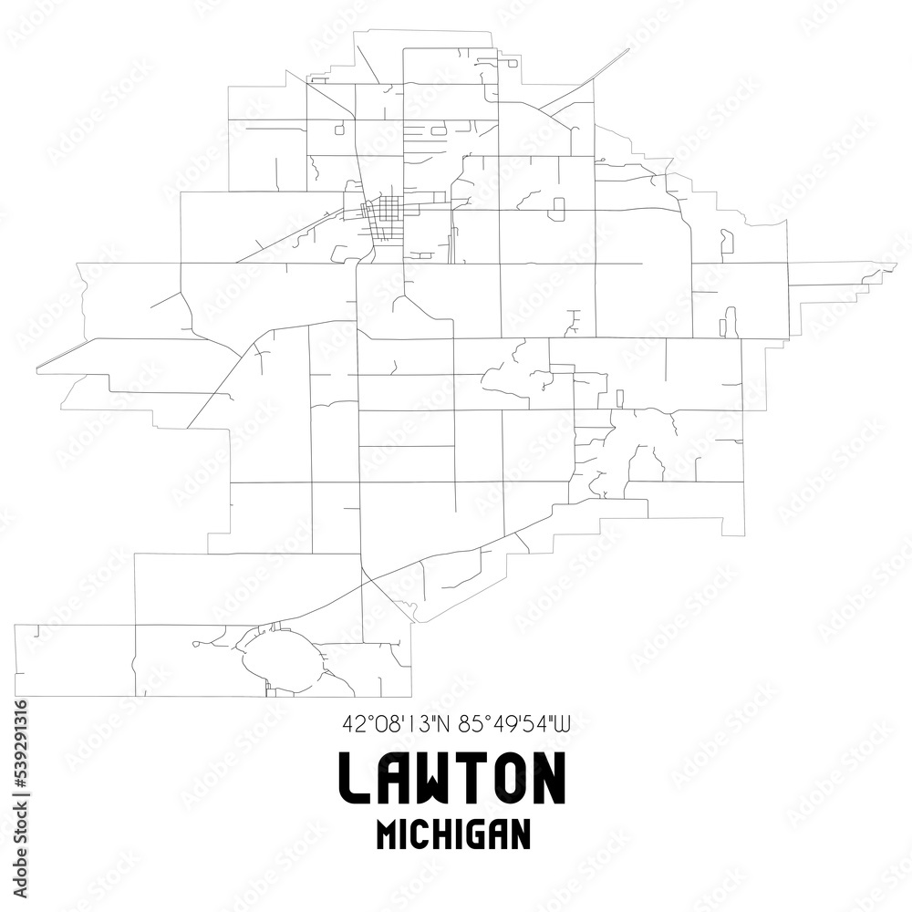 Lawton Michigan. US street map with black and white lines.